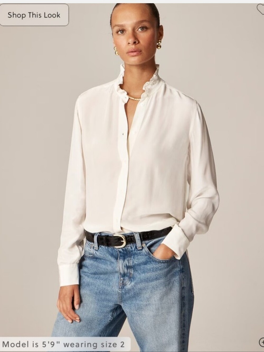 J crew Jules ruffle-collar shirt in crepe de chine ivory Sz 18